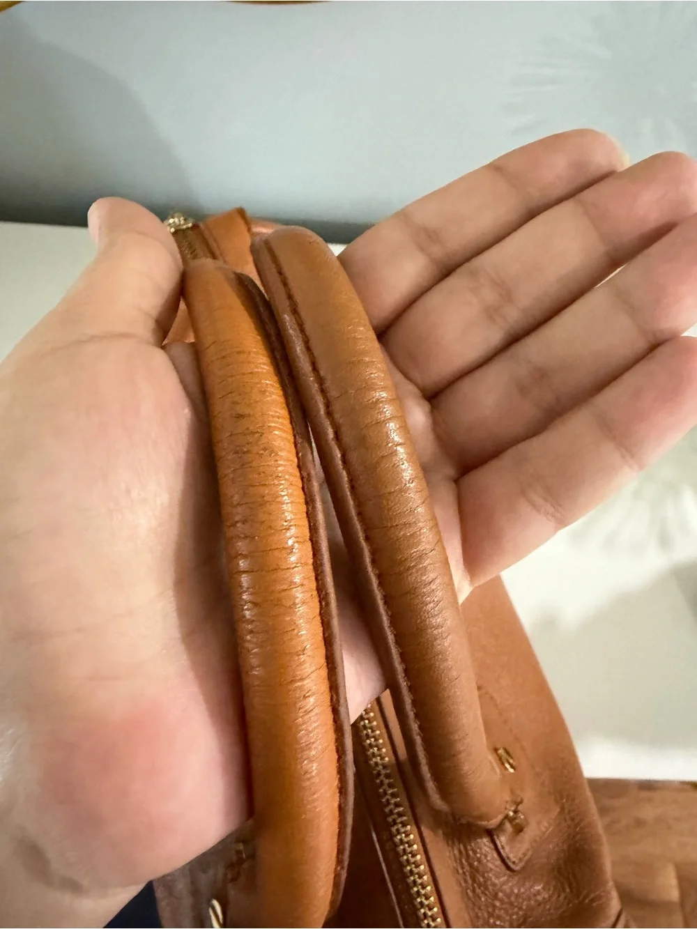 Tory Burch Cognac Leather Satchel with Gold Logo